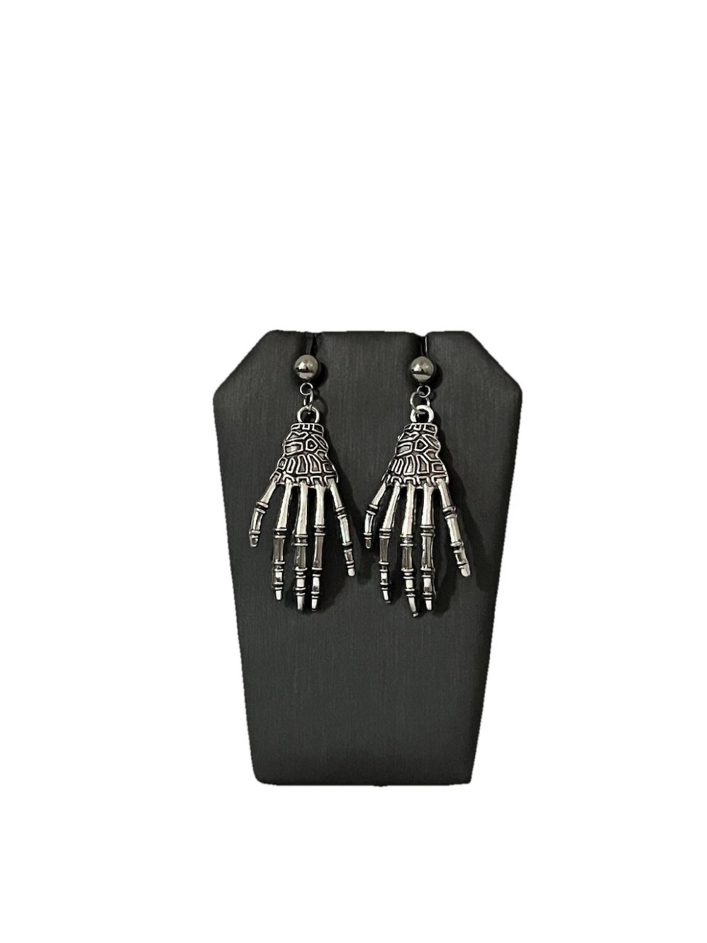Goth Skeleton Hand Dangle Earrings Silver Tone Halloween Punk Spooky Jewelry NEW